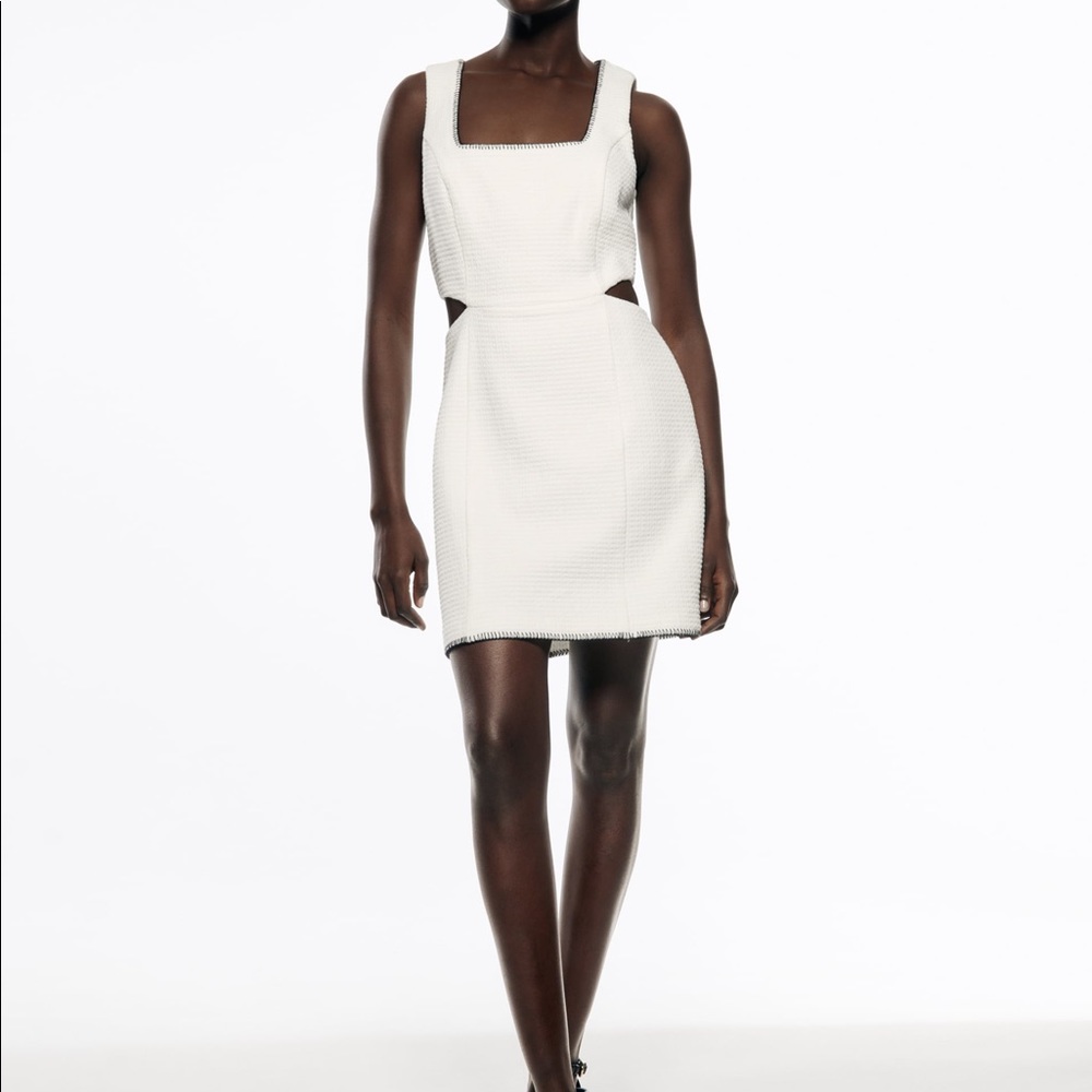Zara White Textured Cut Out Mini Dress - Size Small
